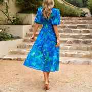 Mireille - Robe Midi Fleurie Col V Élégante
