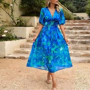 Mireille - Robe Midi Fleurie Col V Élégante