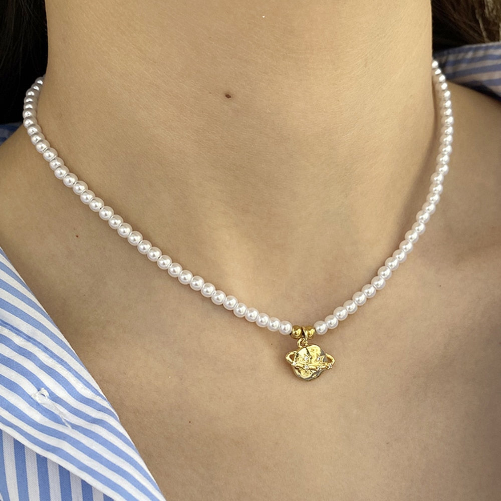Collier perle planete — Doumira