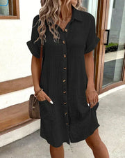 Céline - Belle Robe Chemise en Lin Boutonnée