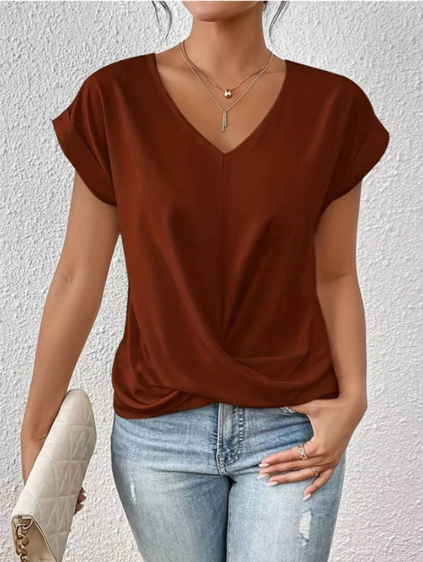 T-Shirt Femme Col V Manches Courtes Fluide - Manon