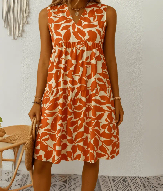 Isabelle - Robe Imprimé Feuilles Bohème