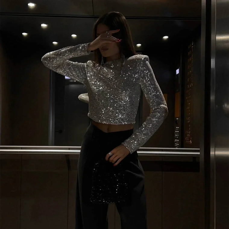 Isabeau – Haut Scintillant À Sequins, Parfait Pour Un Look Festif