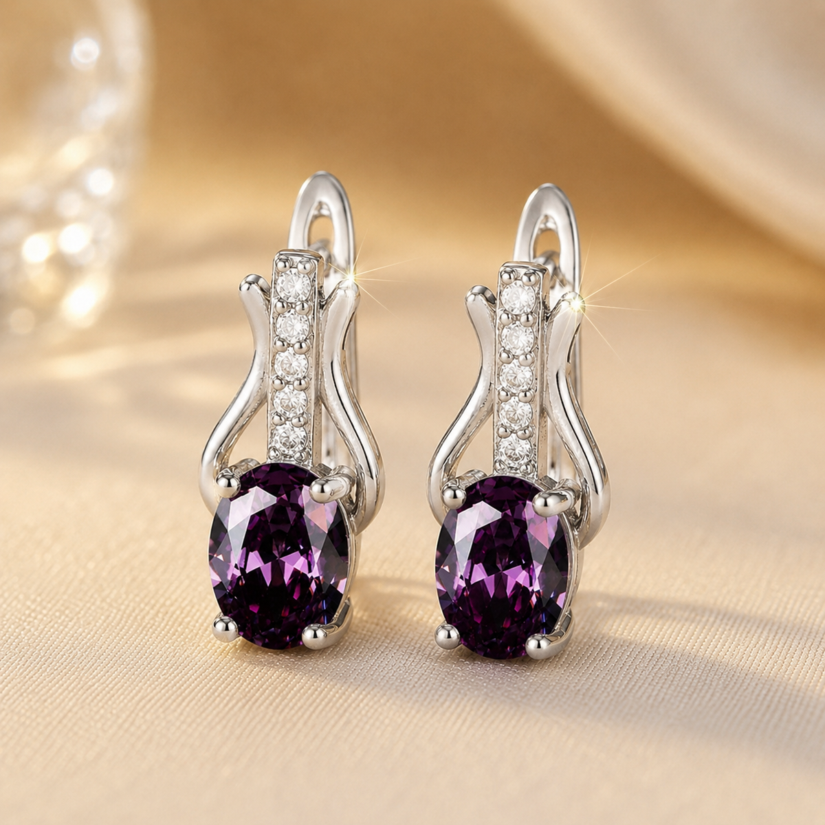 Boucles d'oreilles pendantes en argent et améthyste — Doumira