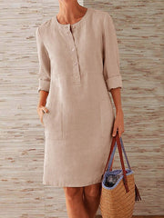 Robe Femme En Lin Boutonnée Manches Longues - Bérénice