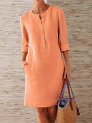Robe Femme En Lin Boutonnée Manches Longues - Bérénice