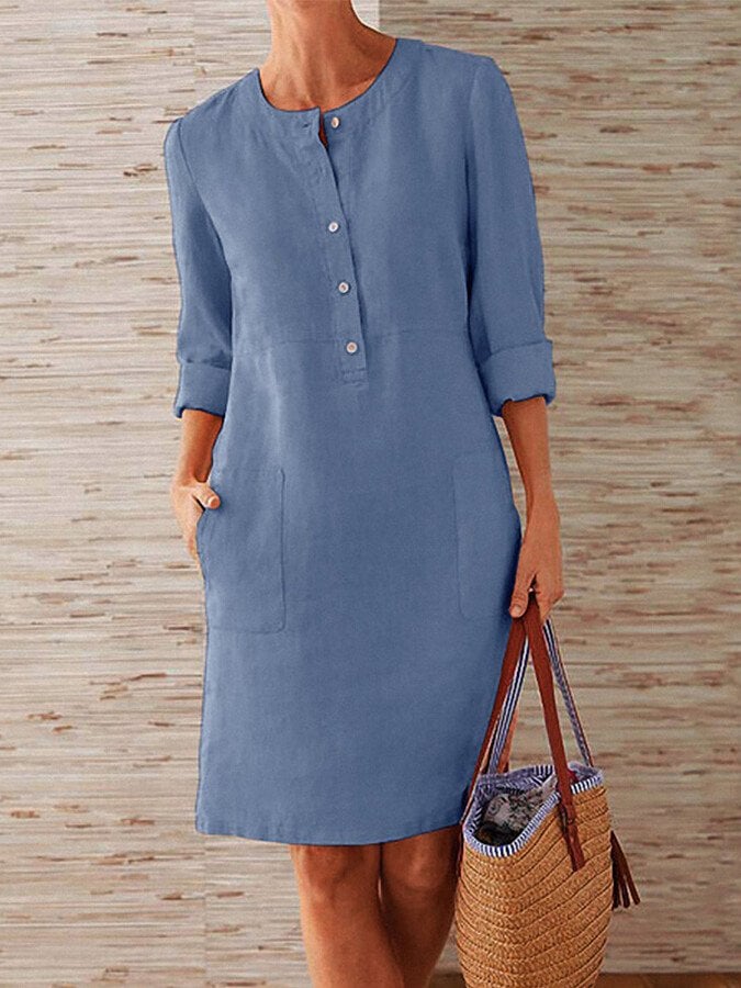 Robe Femme En Lin Boutonnée Manches Longues - Bérénice
