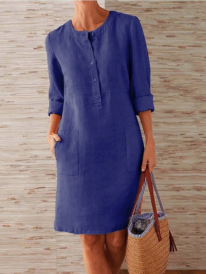 Robe Femme En Lin Boutonnée Manches Longues - Bérénice