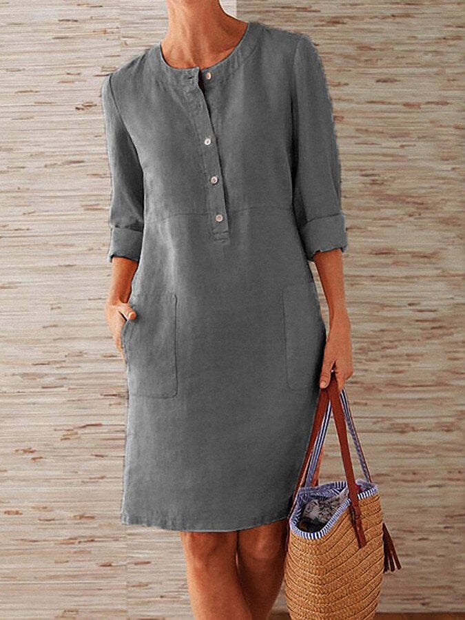 Robe Femme En Lin Boutonnée Manches Longues - Bérénice
