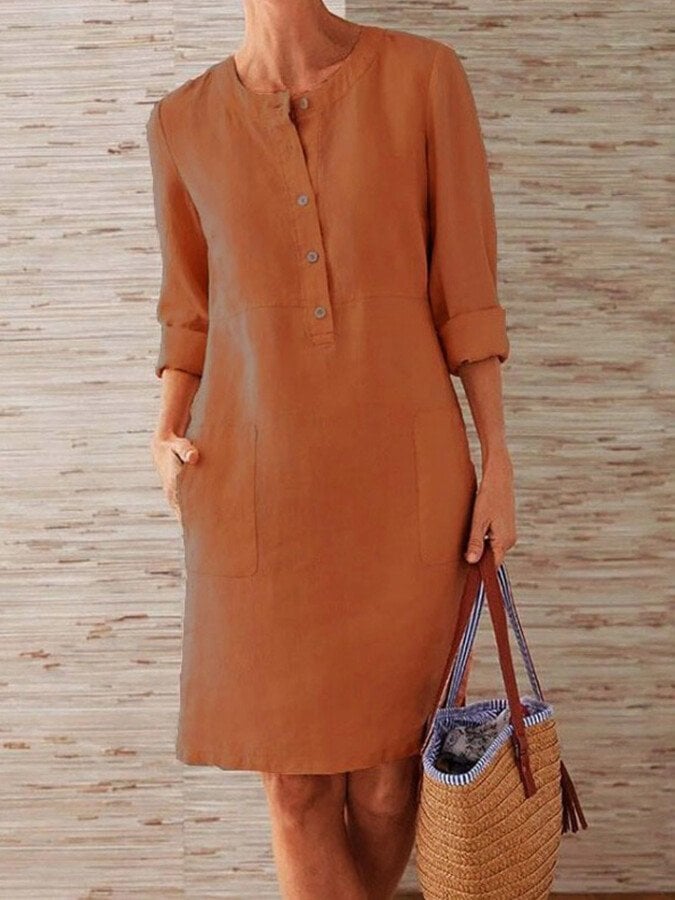 Robe Femme En Lin Boutonnée Manches Longues - Bérénice