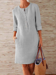 Robe Femme En Lin Boutonnée Manches Longues - Bérénice
