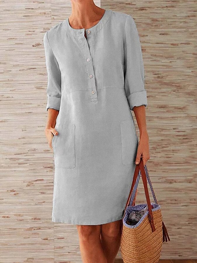 Robe Femme En Lin Boutonnée Manches Longues - Bérénice