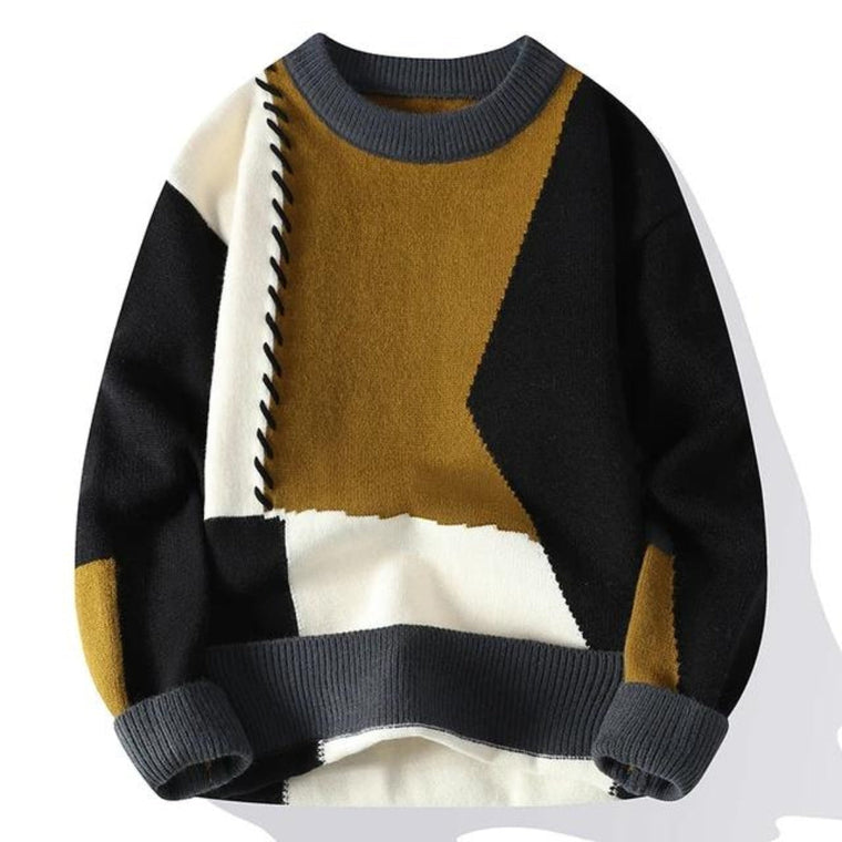 Adrien - Pull Patchwork Élégant Design Unique Homme
