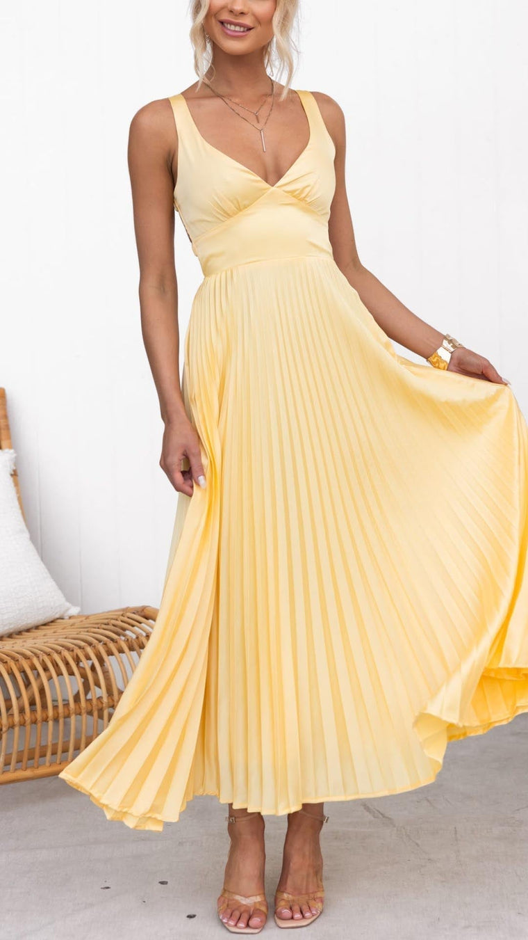 Pascale - Belle Robe Longue Plissée Col V
