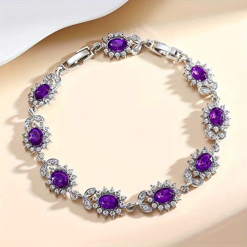 Bracelet Floral en Améthyste Argentée — Doumira