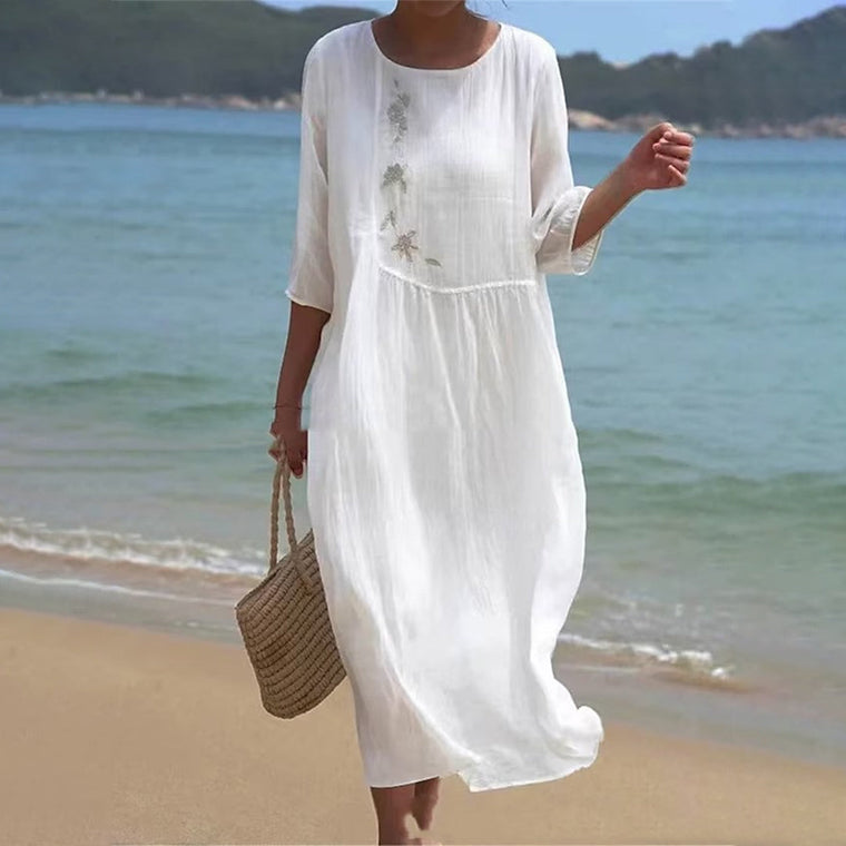 Noémie - Robe D'Été Blanche En Tissu Léger