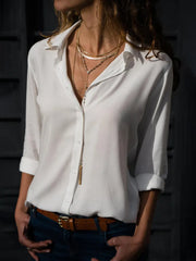 Hélène - Chemise Chiffon Élégante Col V Femme