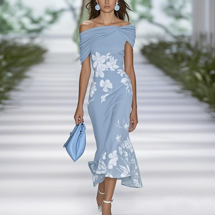 Noémie - Robe Midi Femme Fleurie Épaules Dénudées