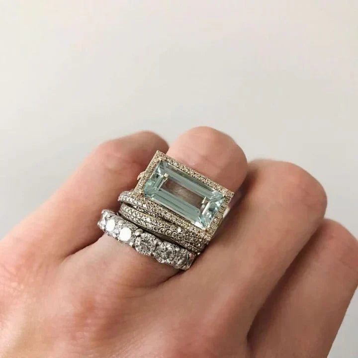 Ensemble de Bagues en Verre Turquoise Argent Vintage — Doumira
