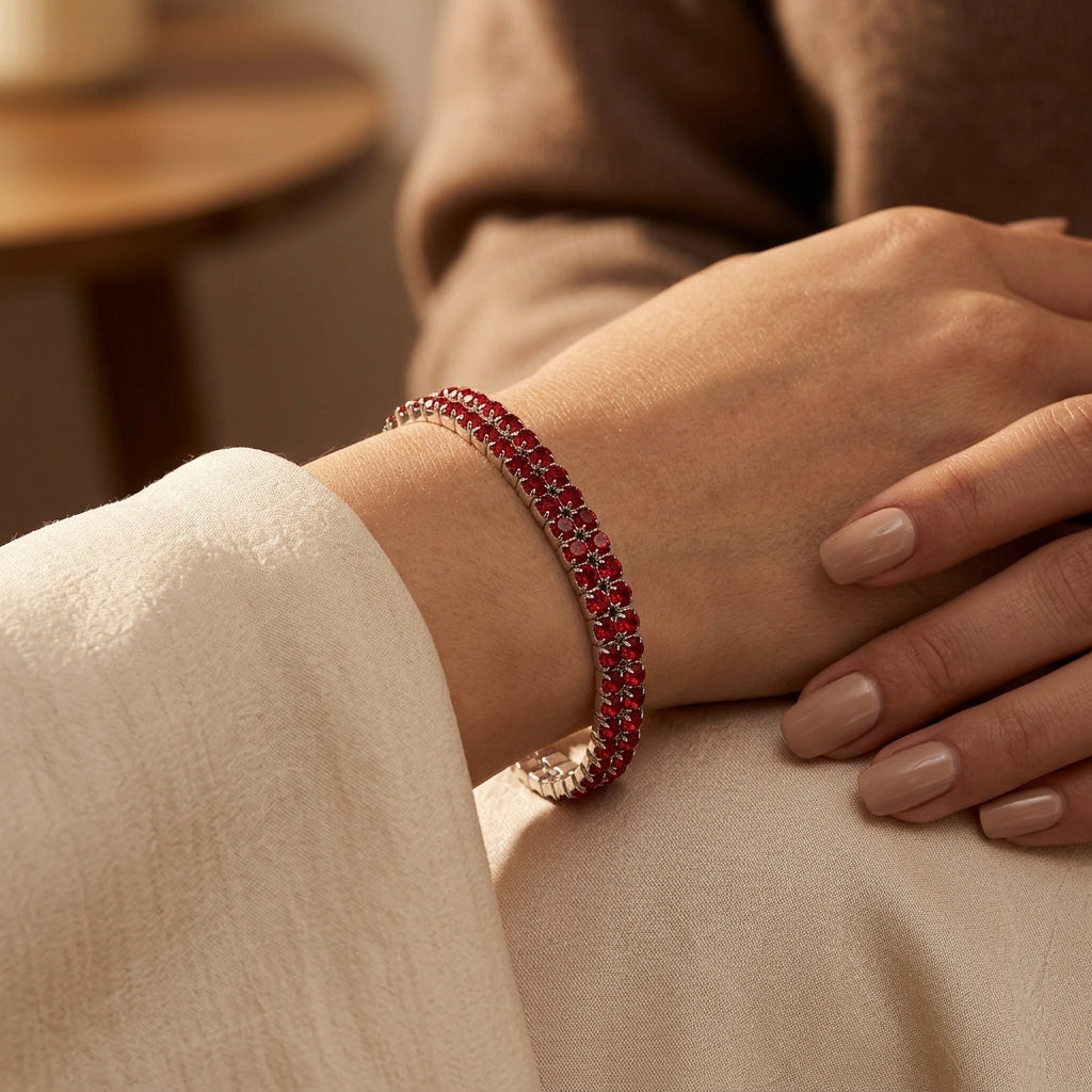 Bracelet de Tennis en Rubis Argenté — Doumira