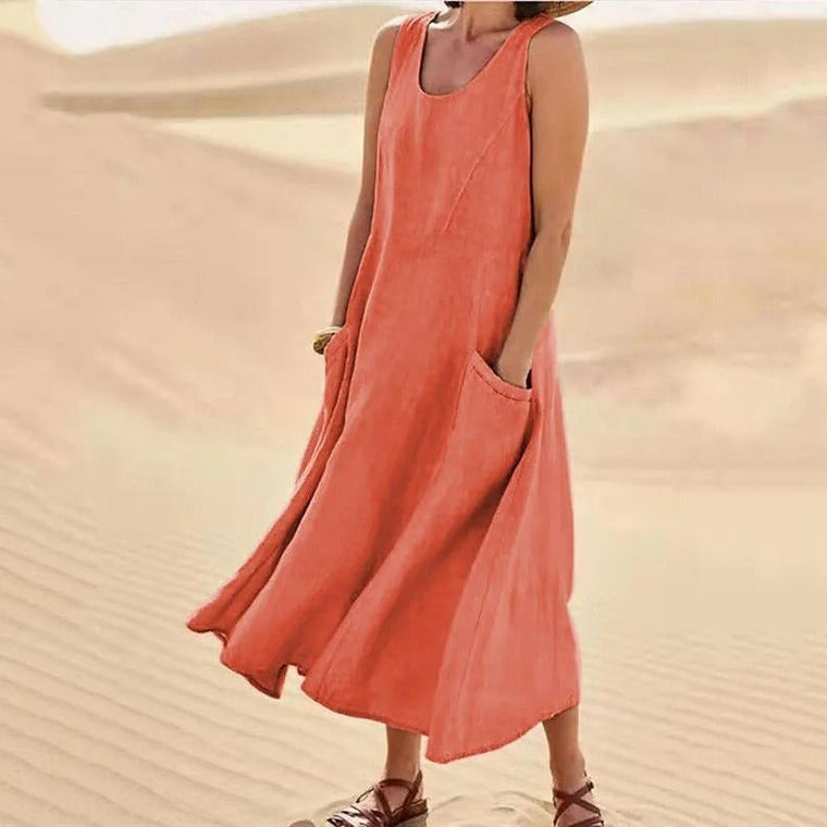 Agathe - Robe Lin Sans Manches Longue Femme