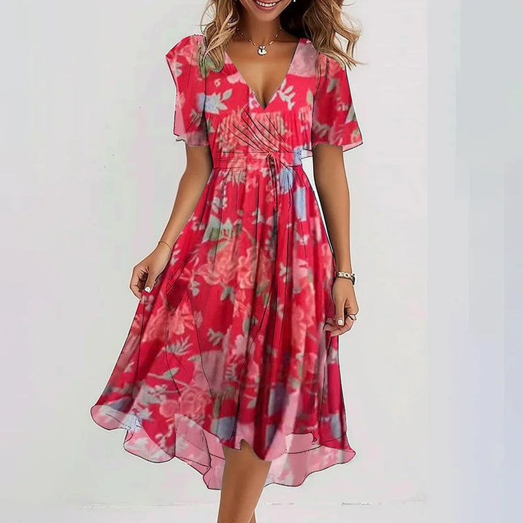 Robe Midi Femme Fleurie Col V - Claire