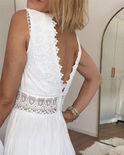 Robe Longue Femme En Dentelle Blanche Bohème - Sylvie