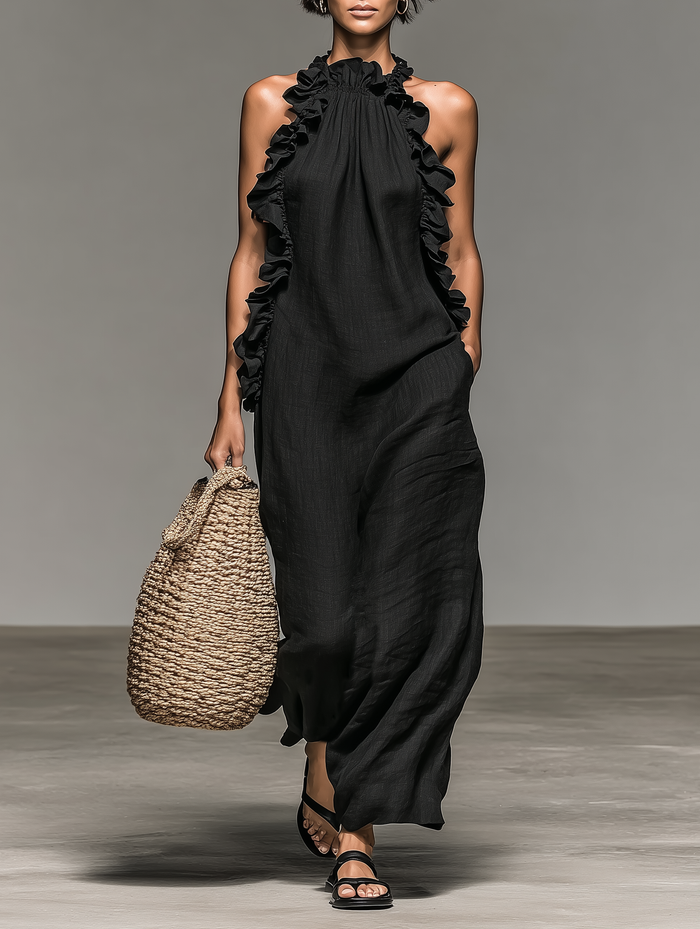 Robe longue femme en lin à volants - Claire
