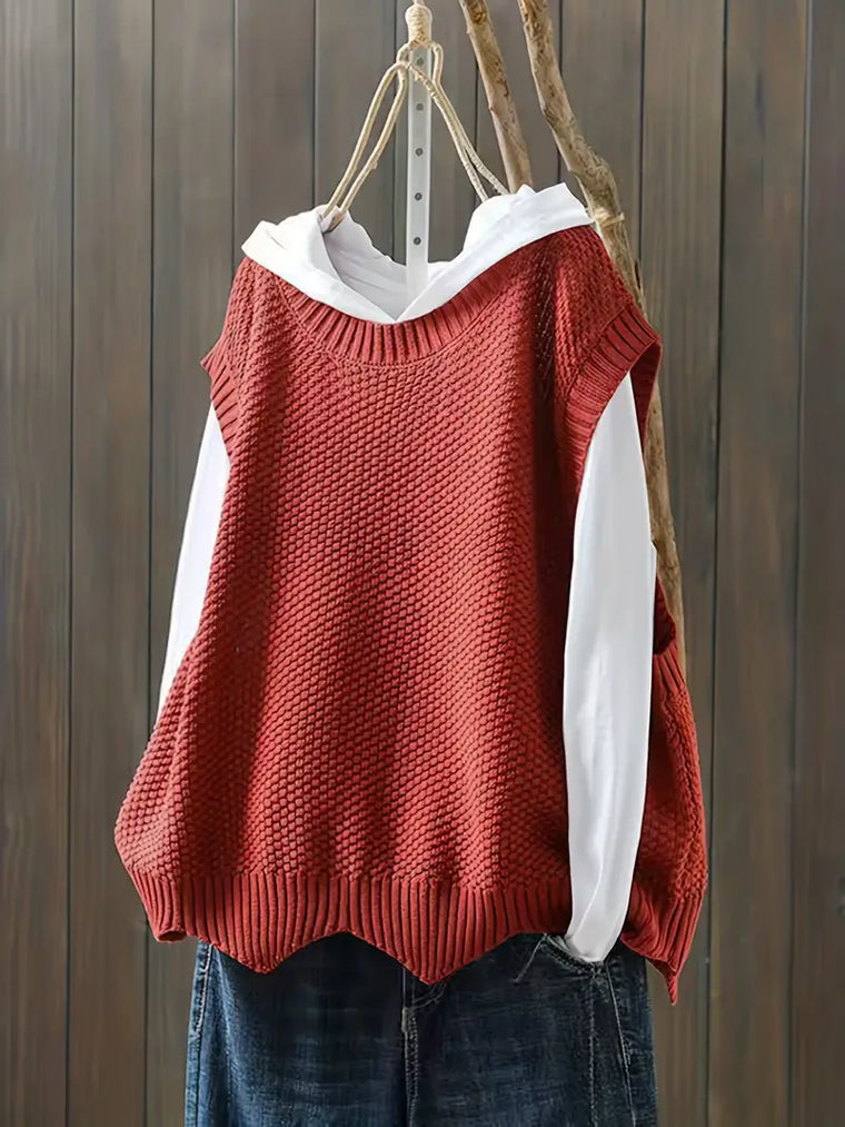 Camille - Pull Sans Manches Col Rond Débardeur Chic Femme