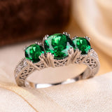 Bague Trois-Pierre Émeraude Argent — Doumira