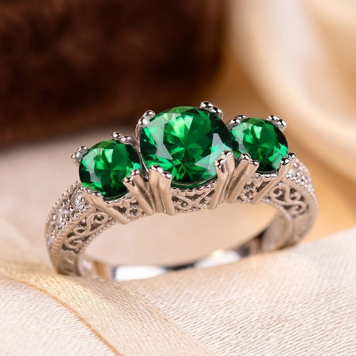 Bague Trois-Pierre Émeraude Argent — Doumira
