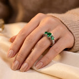 Bague Trois-Pierre Émeraude Argent — Doumira