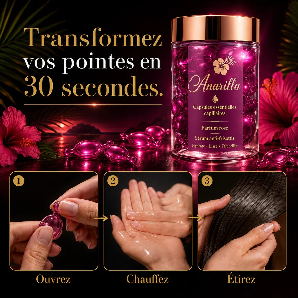 Sérum anti-frisottis en capsules à l’essence de rose