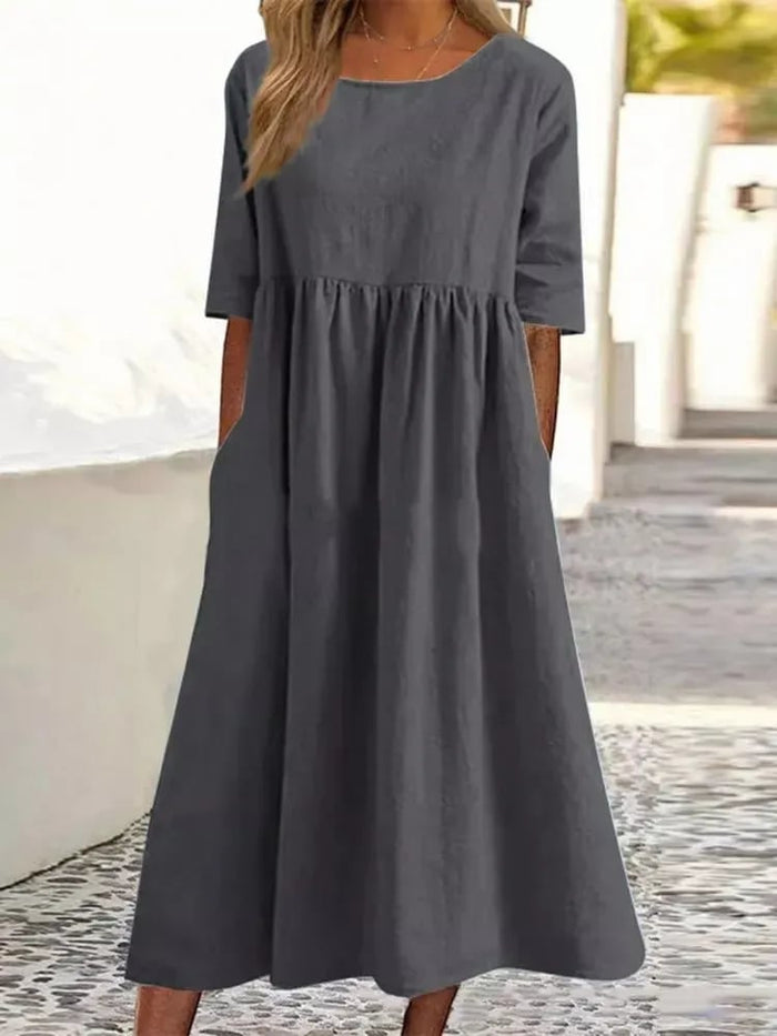 Claire - Robe Mi-Longue Lin Décontractée Femme
