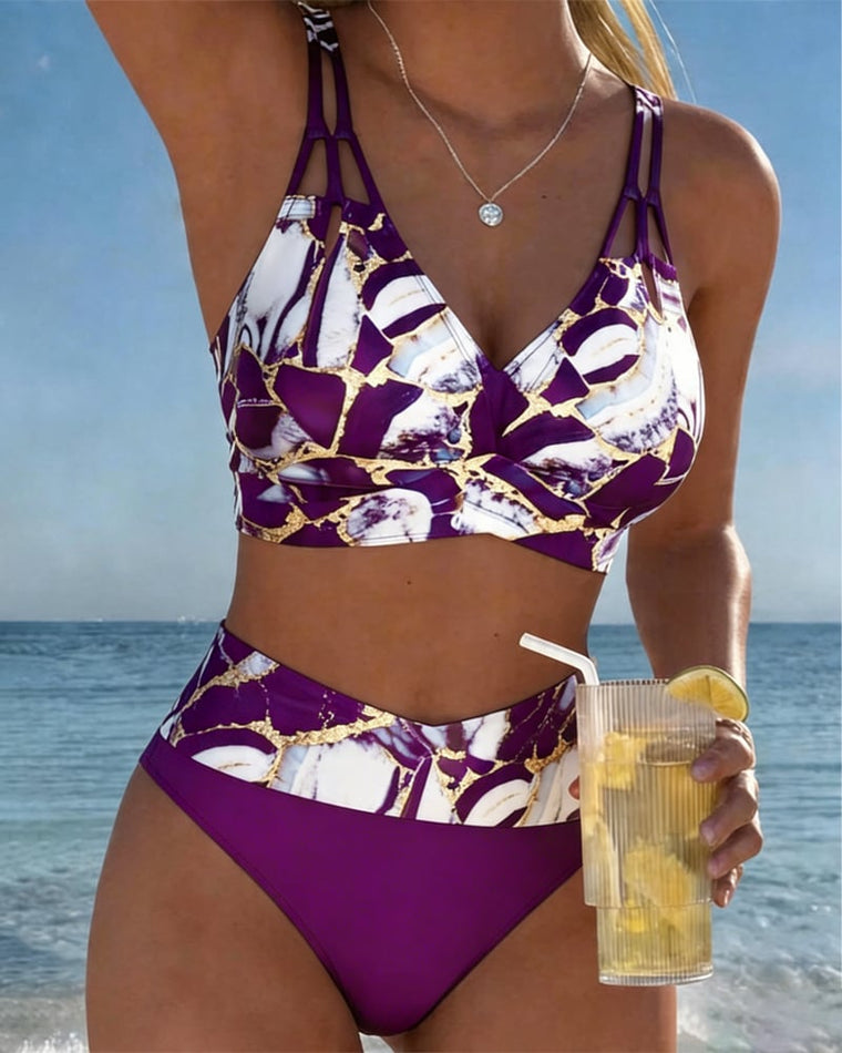 Inès - Bikini Flatteur Taille Haute Imprimé