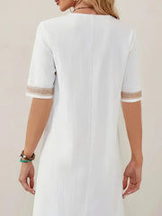 Aurélie - Robe Lin Col V Crochet Femme