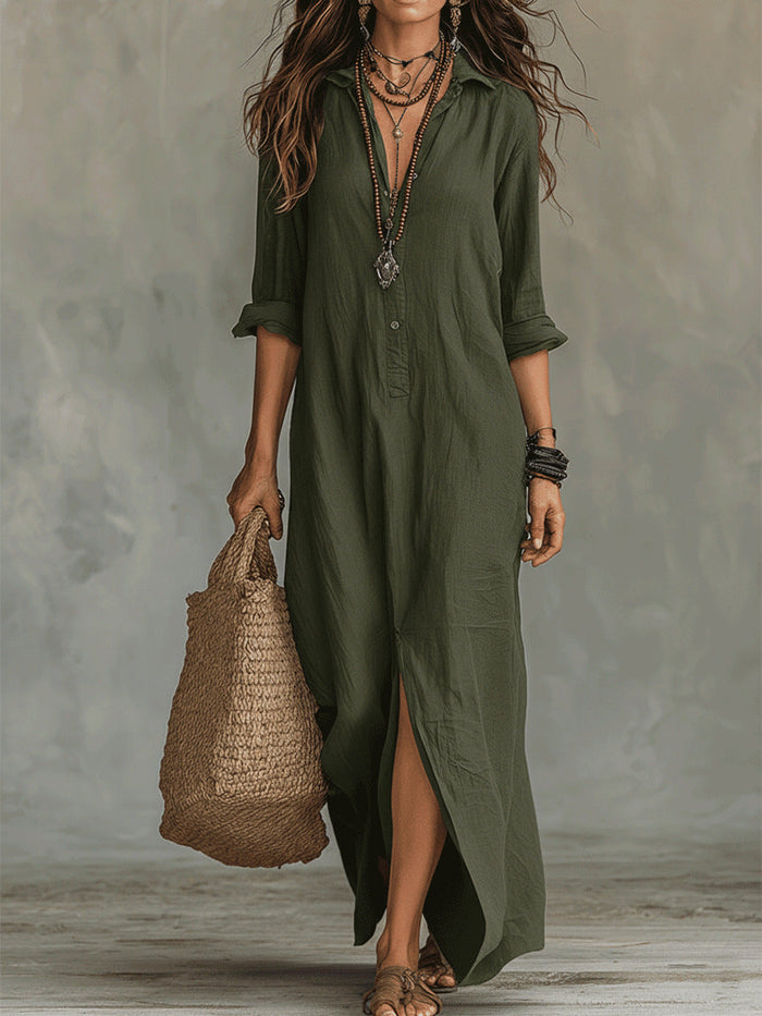 Robe-chemise longue style bohème pour femme - Karen