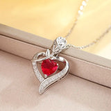 Collier Pendentif Cœur en Rubis Argenté — Doumira