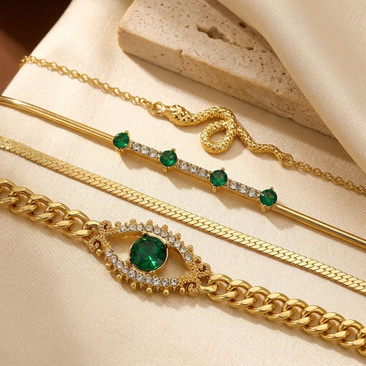 Bracelet Set en Émeraude Dorée — Doumira