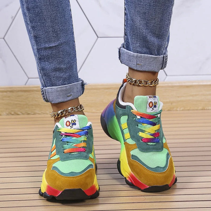 Isabeau - Baskets Orthopédiques - Motif Arc-En-Ciel, Confort Absolu, Femme
