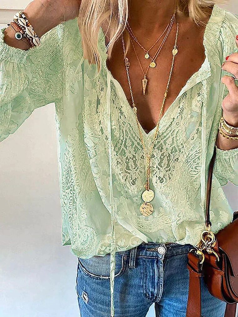 Blouse Femme En Dentelle Col V Bohème - Apolline