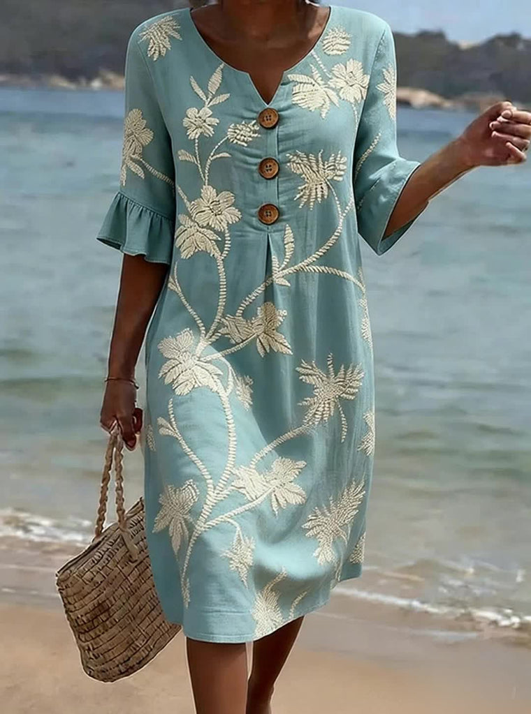 Inès - Robe Lin Fleurie Bohème