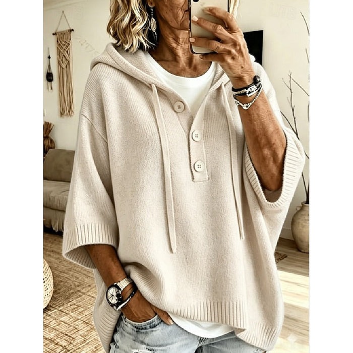 Valérie - Pull Élégant Boutonné Capuche