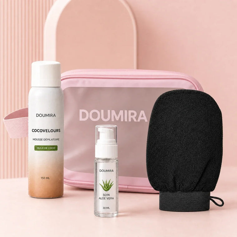 Pack CocoVelours avec soin aloe, gant et trousse Doumira