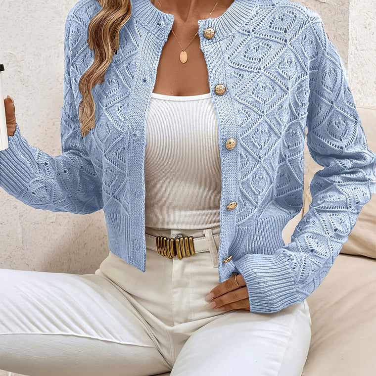 Camille - Cardigan Élégant Boutonné Ajouré