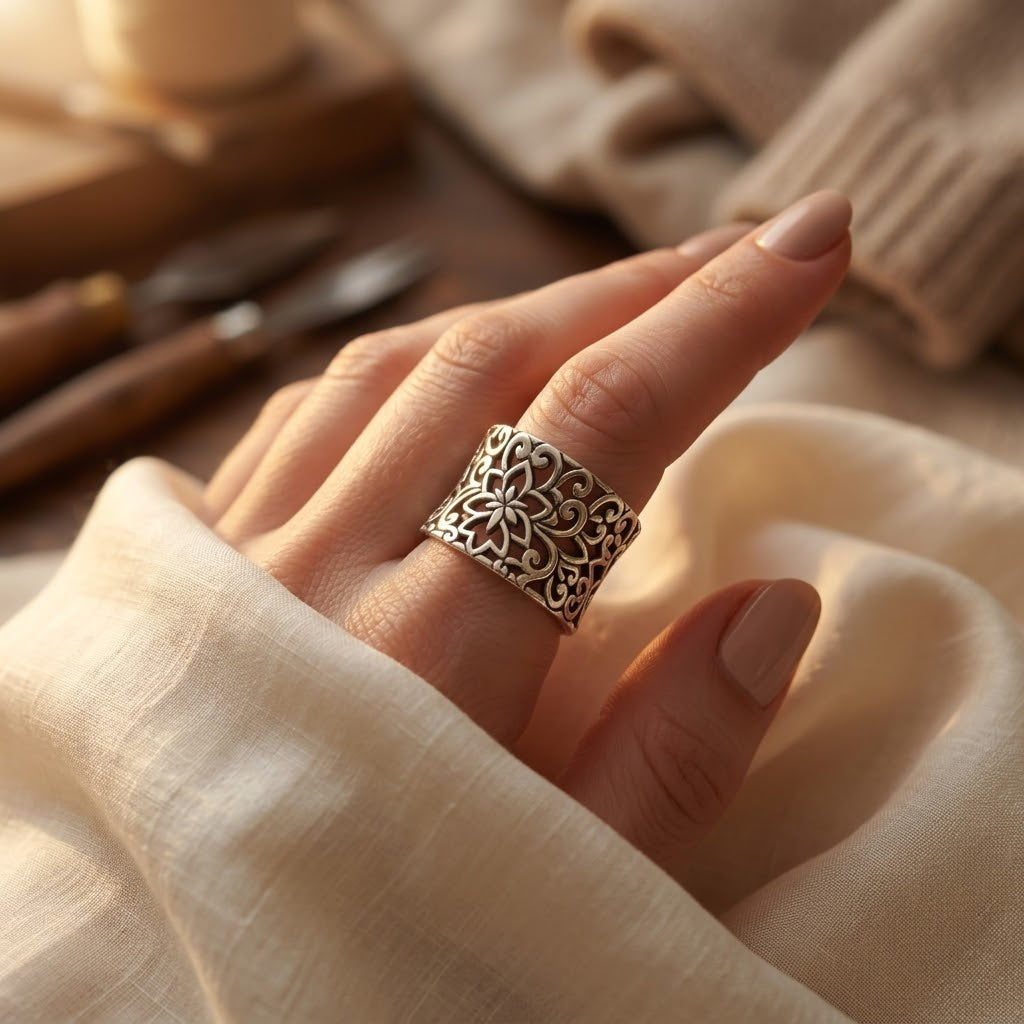 Bague en Filigrane Argenté Ornée — Doumira