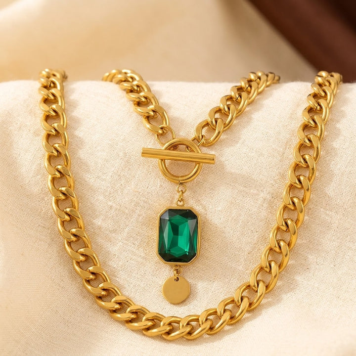 Collier en Chaîne Or Émeraude — Doumira