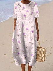 Robe Femme Imprimée Fleurs Manches Courtes - Julie