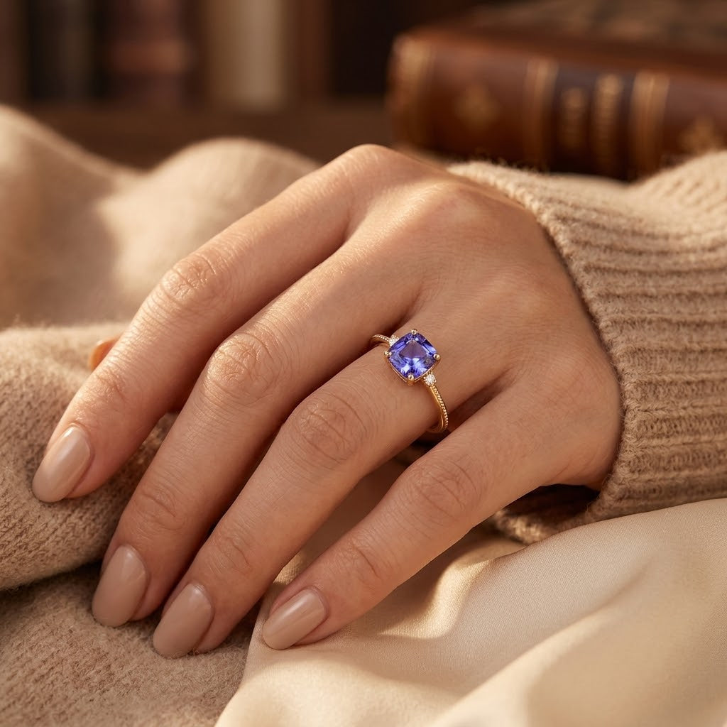 Bague Solitaire en Or et Améthyste — Doumira