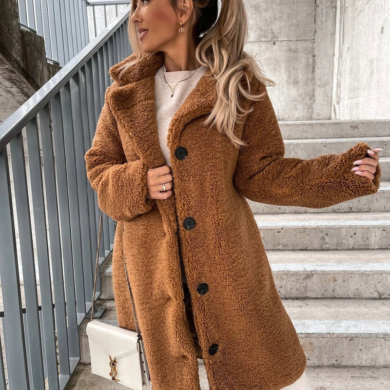 Elina - Manteau long teddy femme